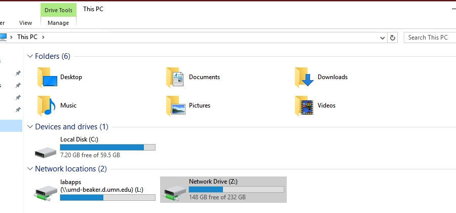 Screenshot: Windows Drive Tools tab showing folders, devices and drives.