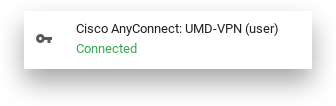 Screenshot: Cisco AnyConnect. UMN-VPN (user). Connected.