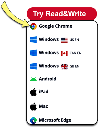 Screenshot: Menu. Google Chrome selected. Unselected: Windows, Android, iPad, Mac, Edge.