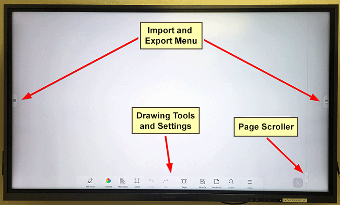 Annotated photo: Interactive TV screen menus to import/export, draw, & scroll
