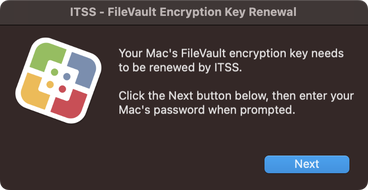 Screenshot: ITSS FileVault Encryption Key prompt