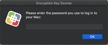 Screenshot: 'Encryption Key Escrow' prompt
