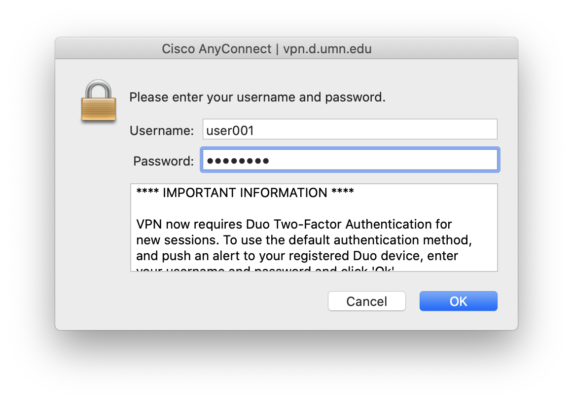 Screenshot: VPN Cisco AnyConnect client sign-in.