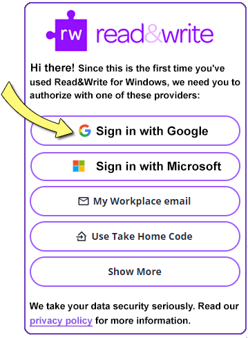 Screenshot: Sign in with Google.
