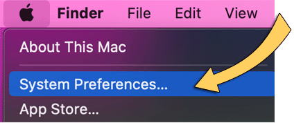 Screenshot: Apple menu with system preferences selected.