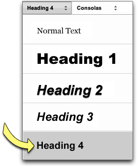 Screenshot: Google Docs styles menu. Heading level 4 is selected