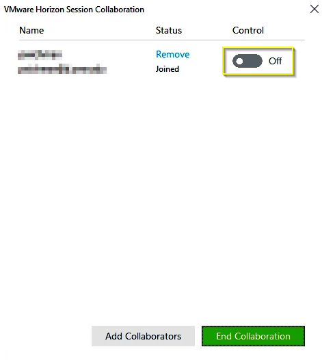 Screenshot: VMware Horizon Give Conrtol Slider