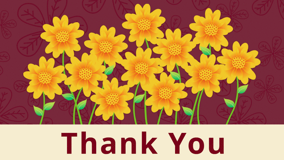 Illustration: Yellow flowers and the words 'Thank You'.