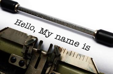 Type written note stating "Hello, My Name is"