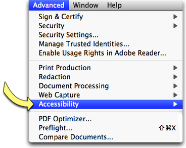 Screenshot: Adobe Acrobat's Advanced Menu