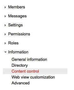Under 'Information' option, find 'Content Control'