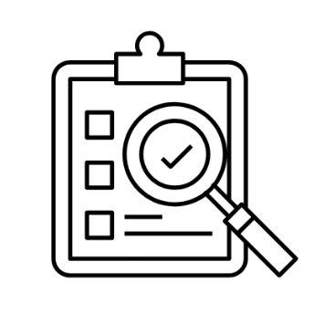 Icon: checklist and magnifying glass