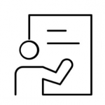 Icon: person writing on large flip chart